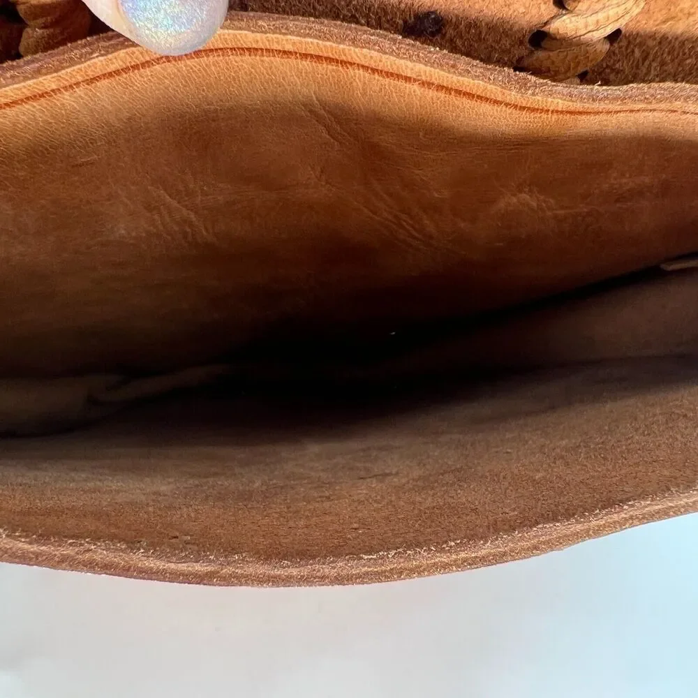 Vtg Four Winds‎ Leather Crossbody Brown Boho Hamsa Concho Morocco Braided Hippie